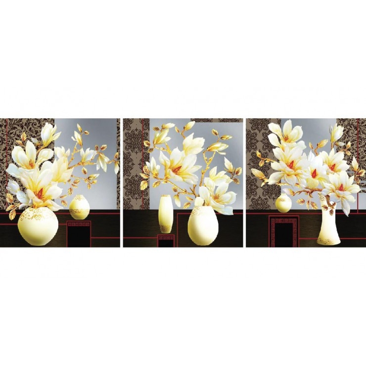 Tranh đính đá bình hoa 3 bức 150x50cm - chưa đính