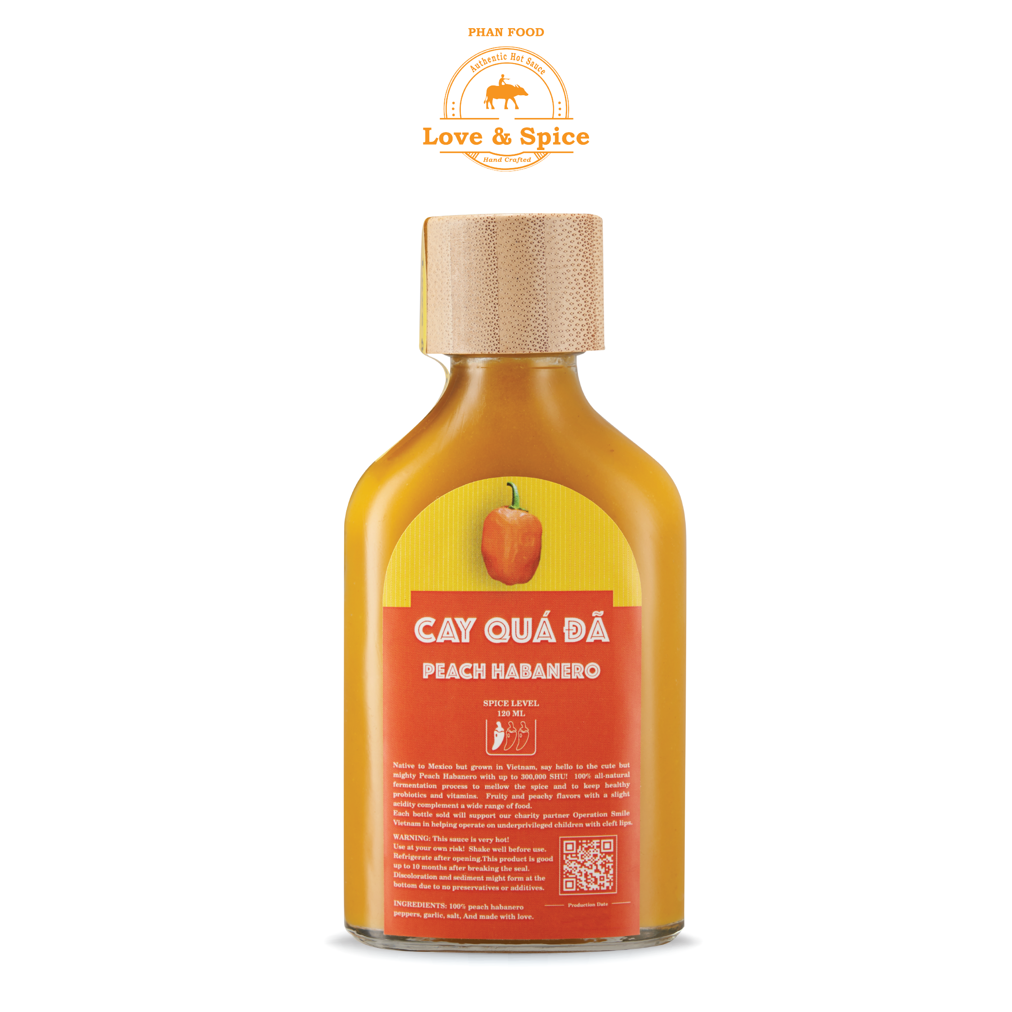 CAY QUÁ ĐÃ - Tương ớt siêu cay Love &amp; Spice (cấp độ 1) lên men tự nhiên từ ớt Peach Habanero chai 120ml