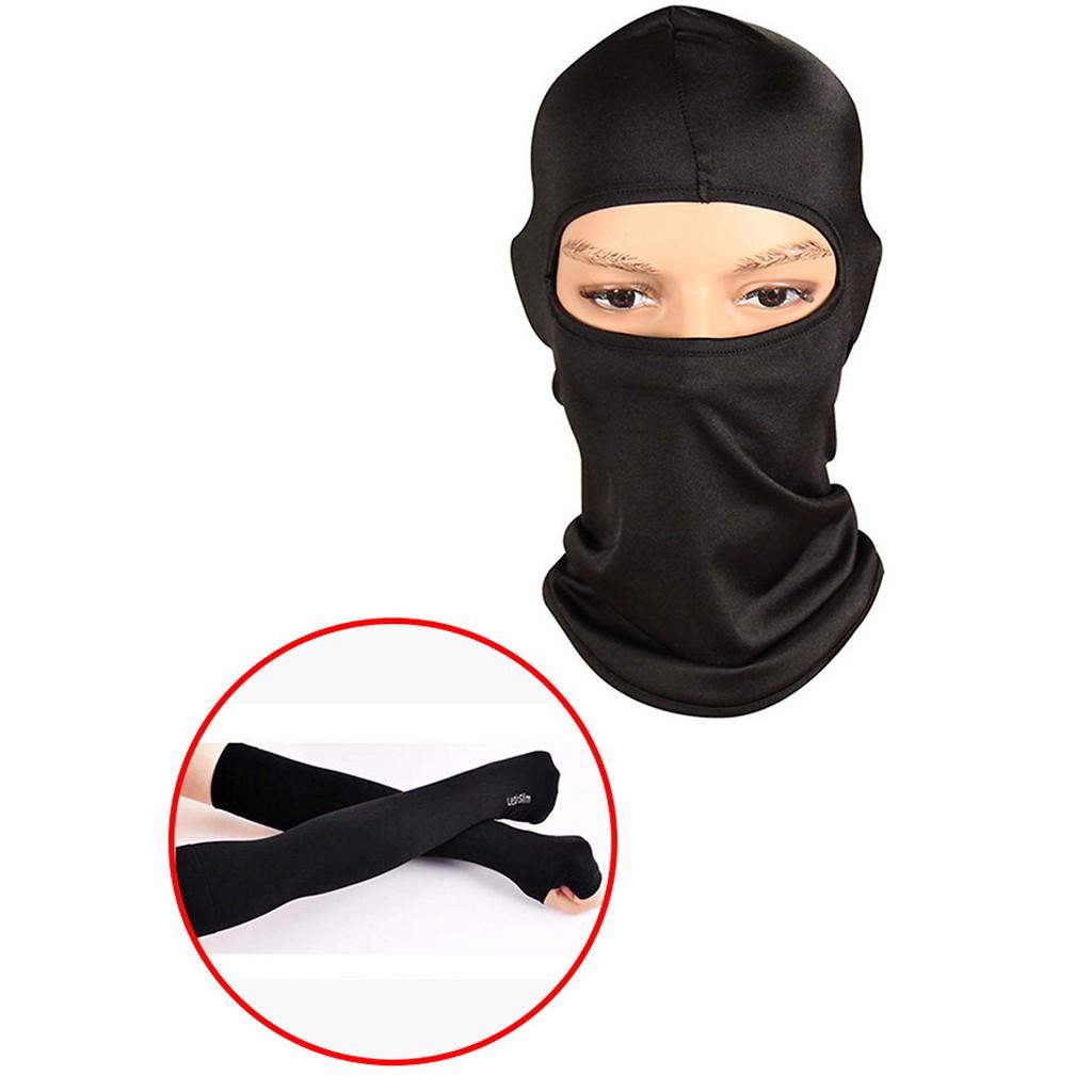 Combo Khăn trùm đầu Ninja Fullface + Găng Tay Chống Nắng Xỏ Ngón màu đen