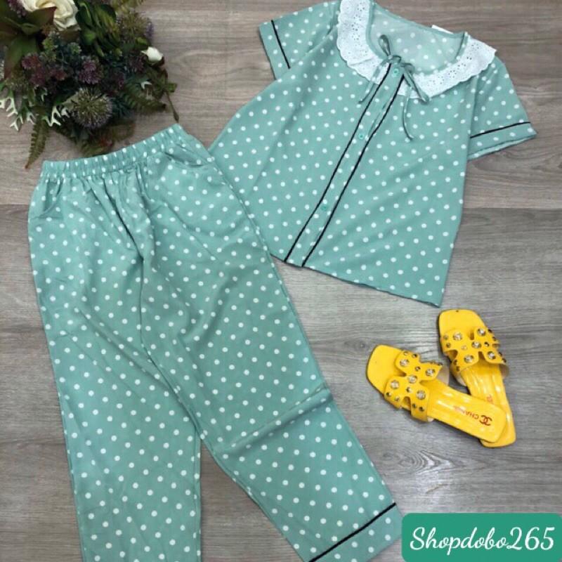 Đồ bộ nữ,đồ ngủ mặc nhà pijama vải lụa cổ ren viền thời trang