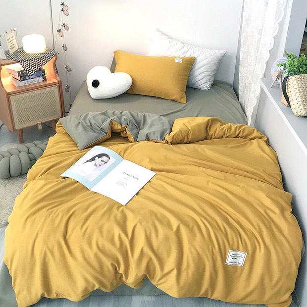 Bộ Chăn Ga Gối Cotton Tici LIDACO - Vàng Ga Be - Tặng 01 Vỏ Gối Ôm