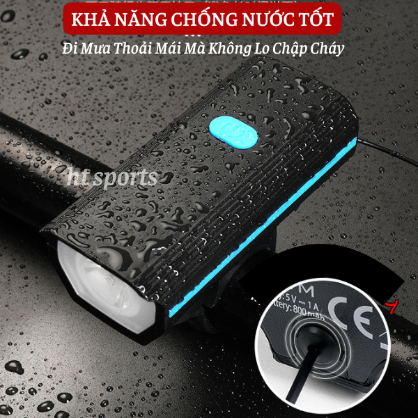 Đèn Xe Đạp Thể Thao Có Còi Pin Sạc USb Led T6 Chống Nước Nhiều Chế Độ Sáng