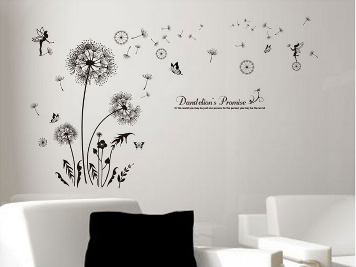 Decal dán tường hoa bồ công anh đen mới