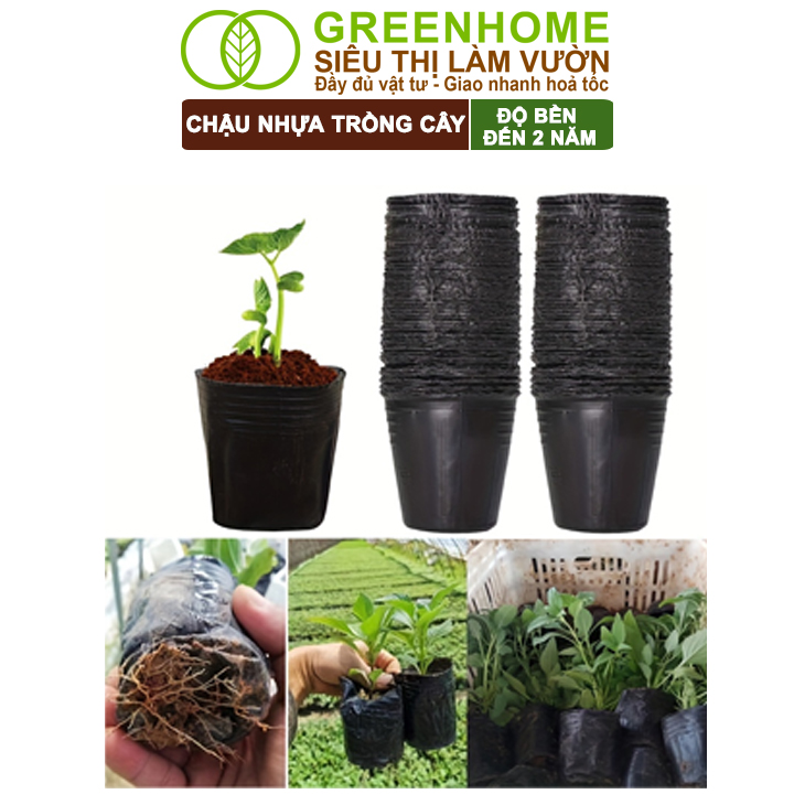 Chậu Trồng Cây Greenhome, nhiều kích thước, Nhựa Mềm, Dẻo, Nhẹ, Trồng Cây, Bầu Ươm Cây Giống, Độ Bền Đến 2 Năm