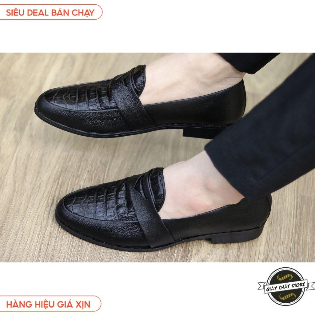 Giày Lười Nam Công Sở Đẹp - Giày Da Nam Giá Rẻ Dập Vân Cá Sấu - Mã X091 - Không chuông