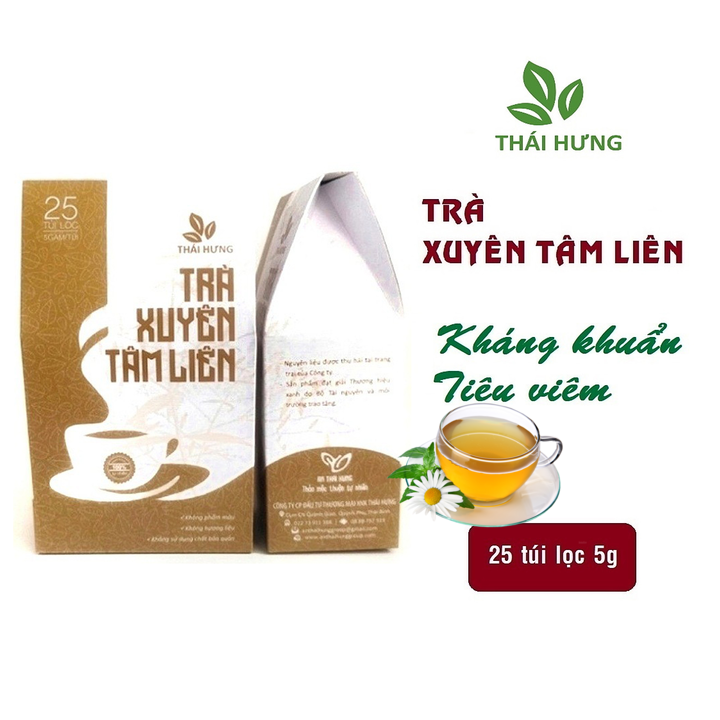 Trà Xuyên Tâm Liên Thái Hưng 25 túi lọc x 05g - Phòng ngừa các vấn đề hô hấp, giảm ho, giảm sốt, tăng đề kháng, chống cảm cúm, thanh nhiệt thải độc