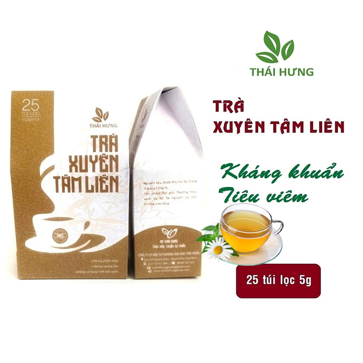 Trà Xuyên Tâm Liên Thái Hưng 25 túi lọc x 05g (125gam) - Phòng ngừa các vấn đề hô hấp, giảm ho, giảm sốt, tăng đề kháng, chống cảm cúm, thanh nhiệt thải độc