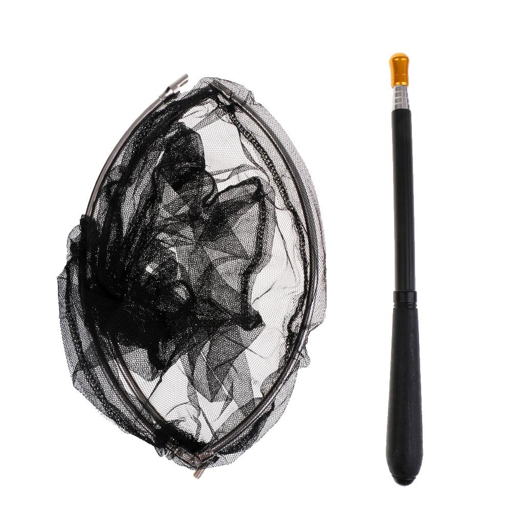 Folding Fishing Landing Net Retractable Telescoping Pole Net 1.7m Black