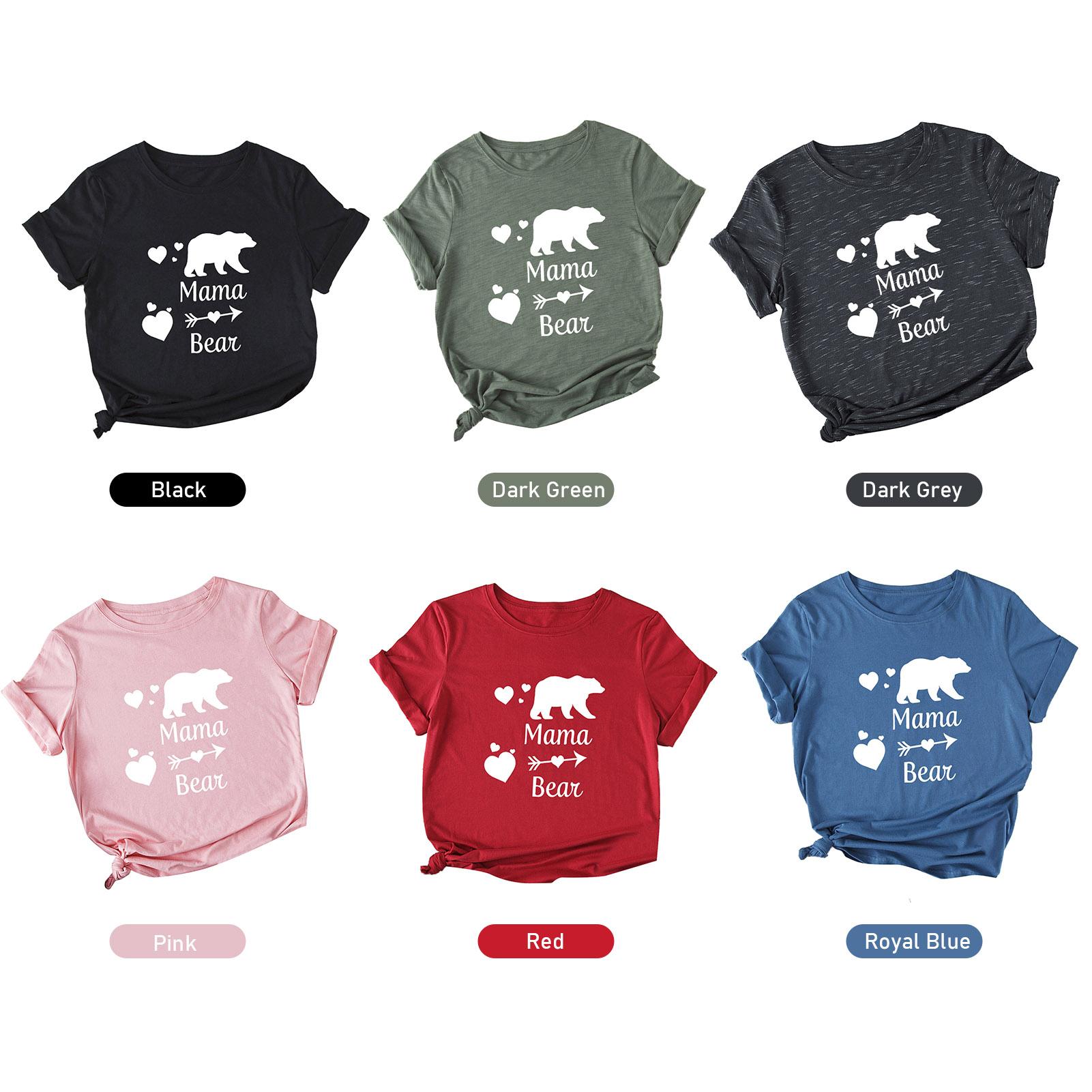 Women Cotton T-Shirt Heart Polar Bear Letter Print O-neck Roll Up Sleeve Shirt Loose Casual Tops for Birthday Mother’s