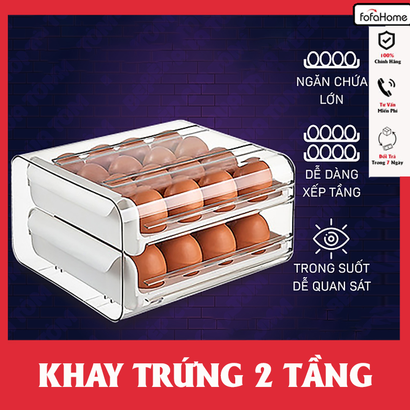 Khay Đựng Trứng 2 Tầng 32 Ô Tủ Lạnh Chất Liệu Nhựa PP Siêu Bền Trong Suốt Phong Cách Nhật