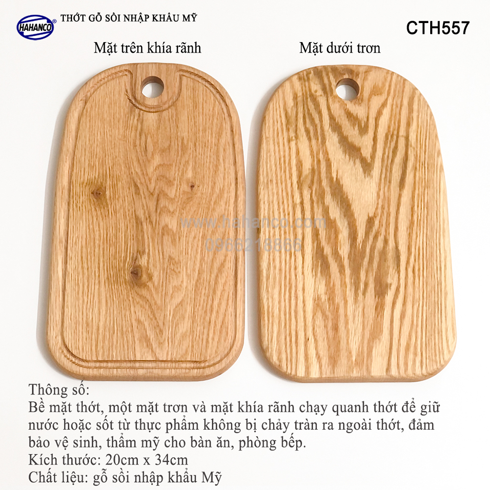 Thớt cỡ lớn gỗ Sồi Mỹ (OAK) có rãnh bao quanh tiện dụng (CTH557) hàng Xuất Khẩu Châu Âu - khay bánh mì/trái cây/ bít tết/ pizza/ phụ kiện chụp ảnh, bày món ăn trong nhà hàng - Sang trọng trên bàn ăn - HAHANCO