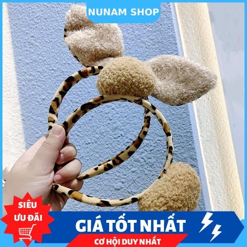 Băng đô cài tóc  tai thỏ, tai gấu họa tiết da beo lông xù xinh xắn Nunam shop