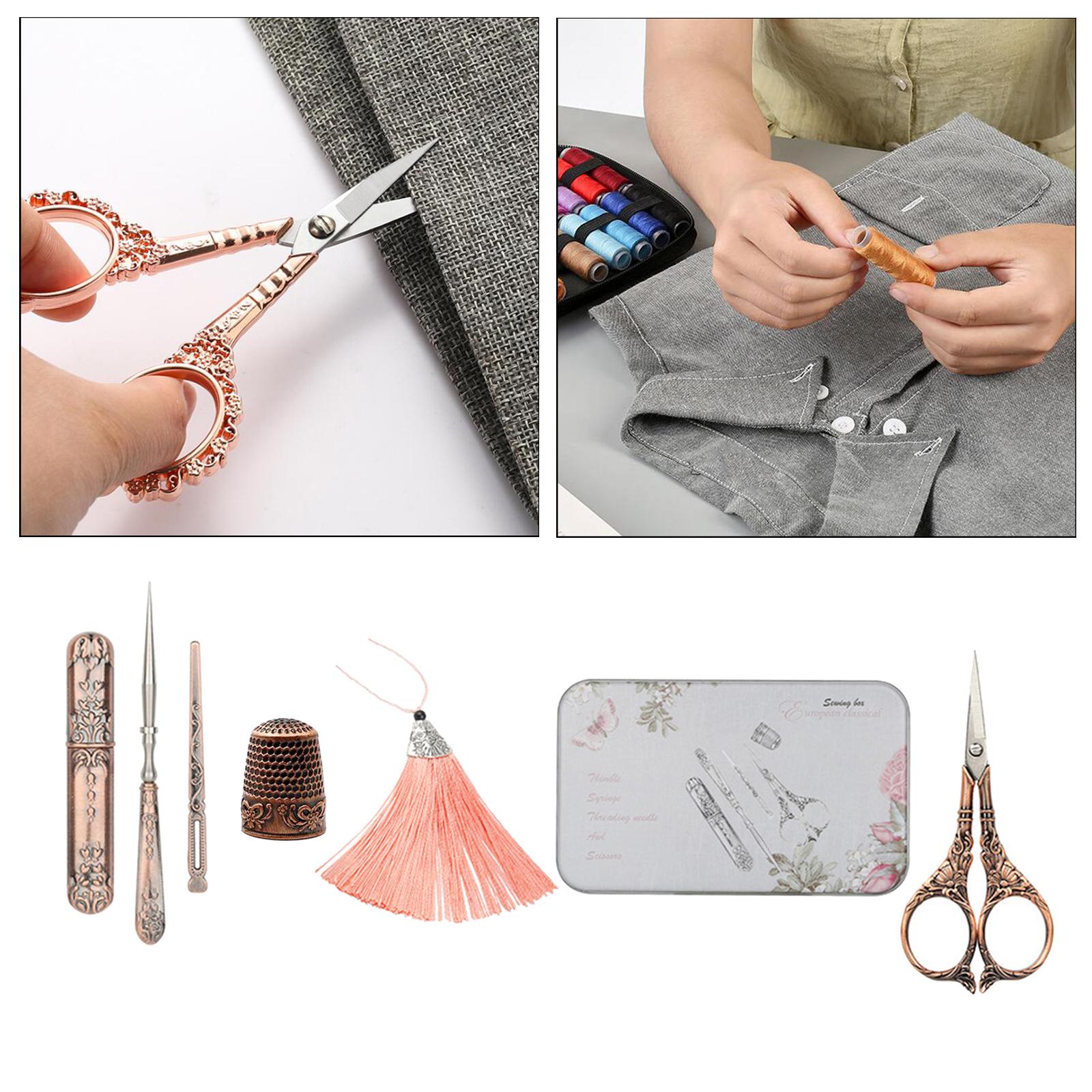 Embroidery Scissors Kit, European Antique Vintage Sewing Kit, Complete Vintage Sewing Tools with Embroidery Scissors, Needle Case, Awl for Sewing