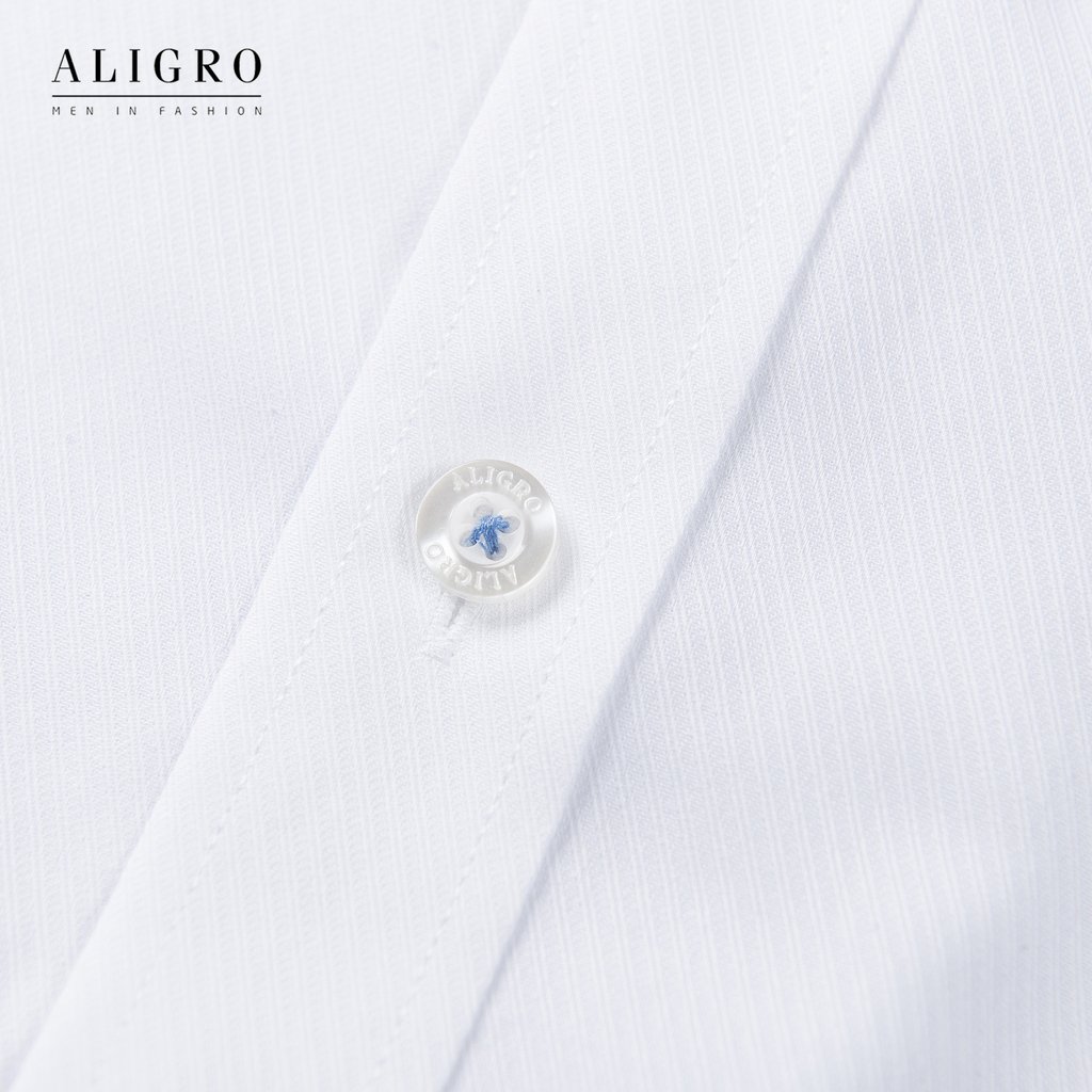 ÁO SƠ MI NAM TRẮNG DÀI TAY PHỐI CỔ XANH ALIGRO DÁNG SLIMFIT MÃ ALGS189