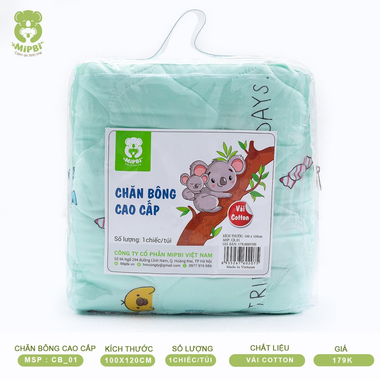 Chăn cotton Mipbi hè thu trần bông mỏng nhẹ họa tiết đáng yêu cho bé