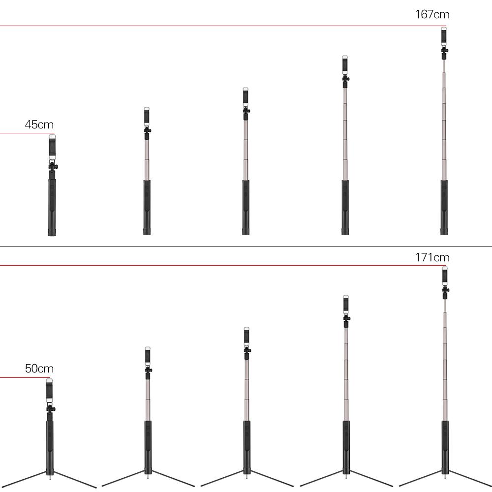 Chân máy selfie với đèn và điều khiển từ xa có thể tháo rời