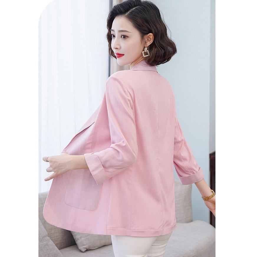 Áo vest blazer nữ Linen demi tay lỡ trẻ trung, thời trang hè thu 2021