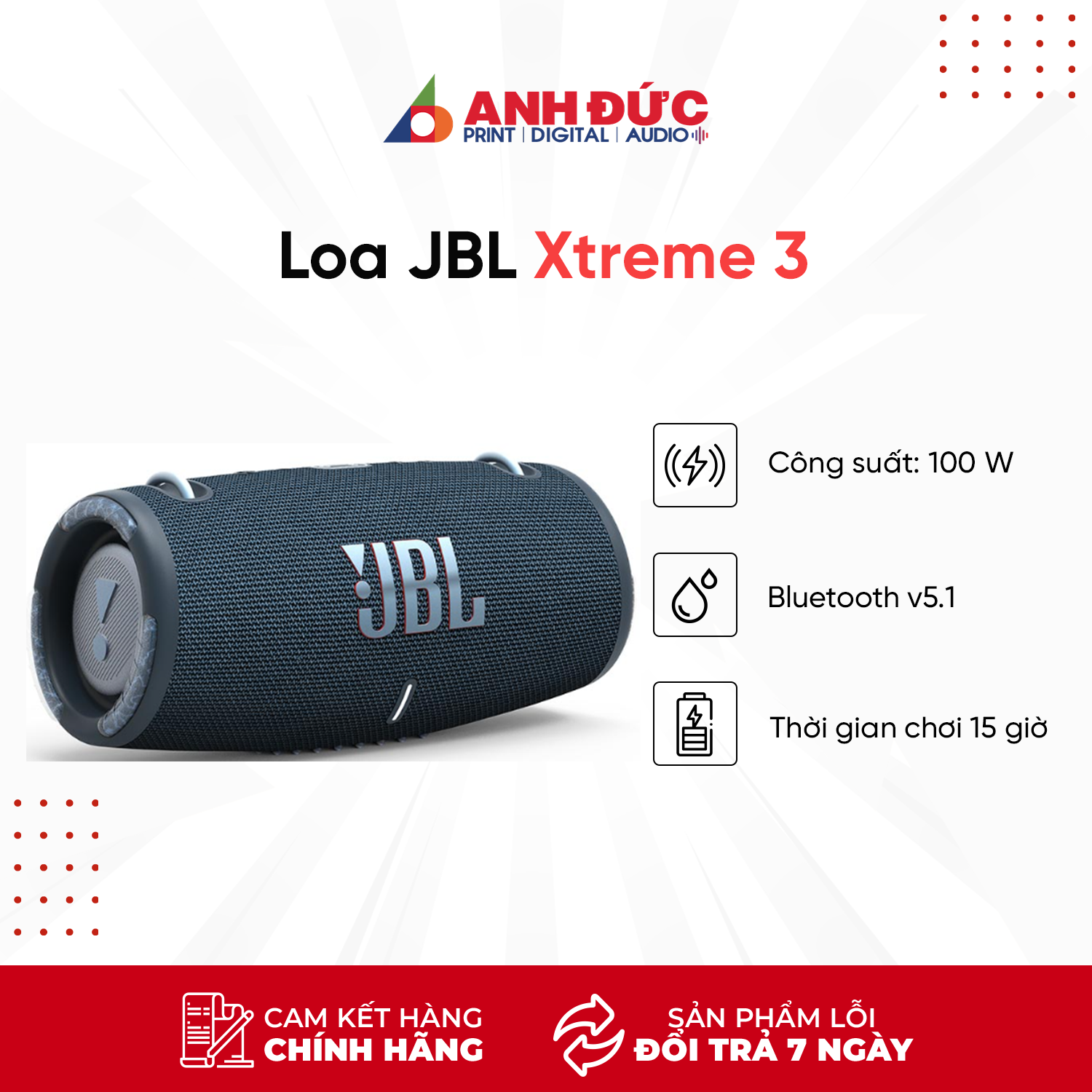 Loa Bluetooth JBL Xtreme 3 - Công Suất 100W - Hàng Chính Hãng PGI