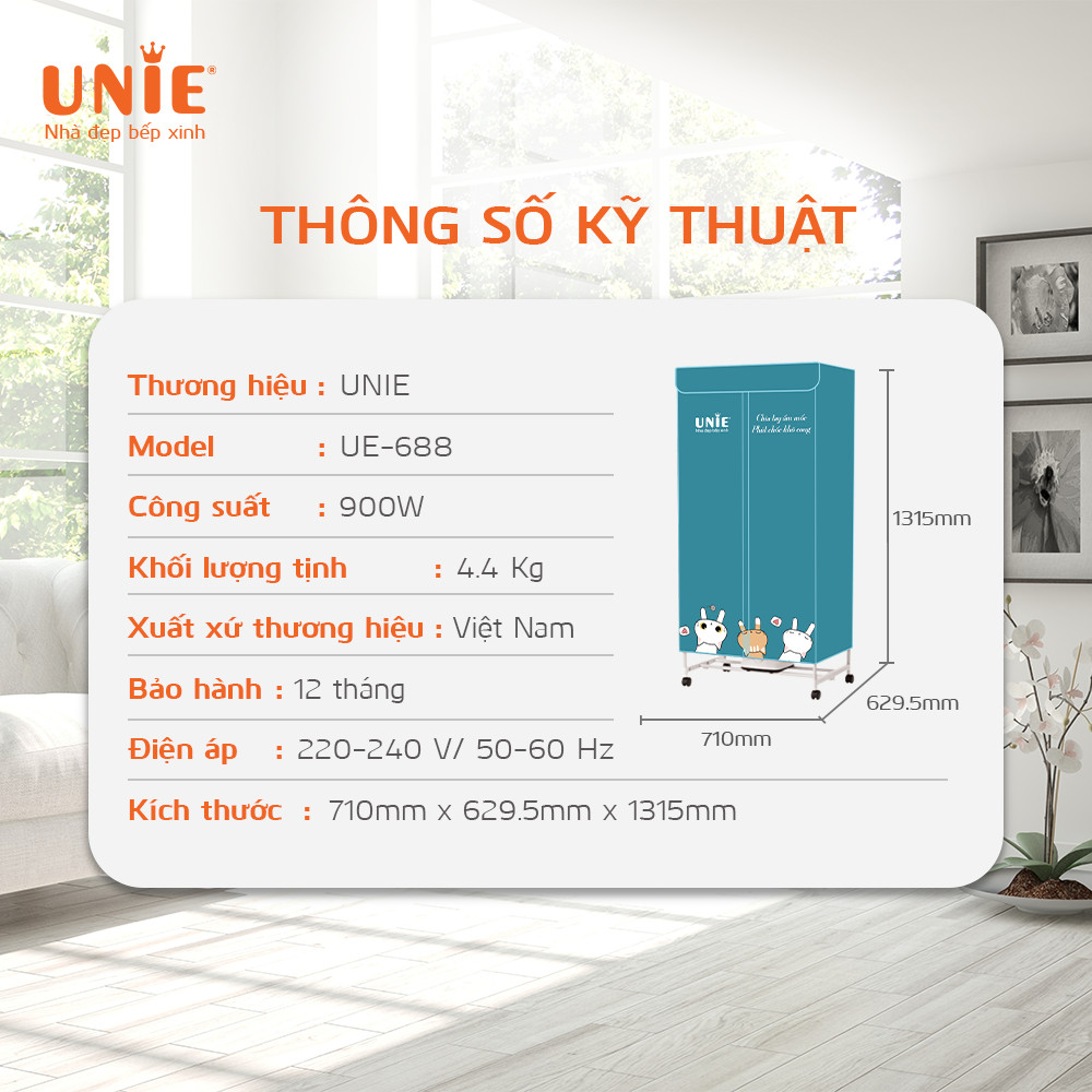 Máy sấy quần áo UNIE UE-688 - Hàng chính hãng