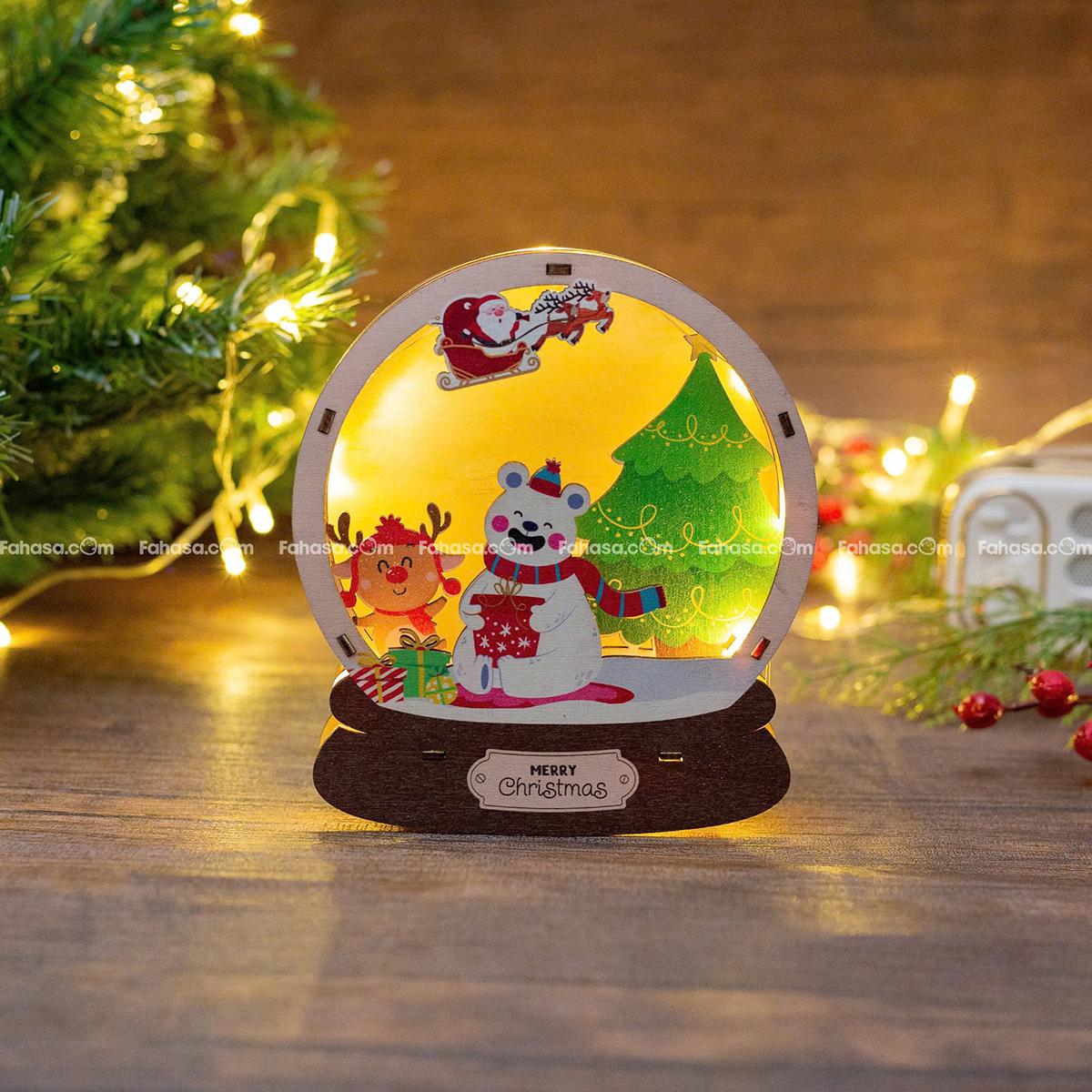 Đèn Gỗ Trang Trí Giáng Sinh - Bách Mộc - Quả Cầu Gấu Trắng