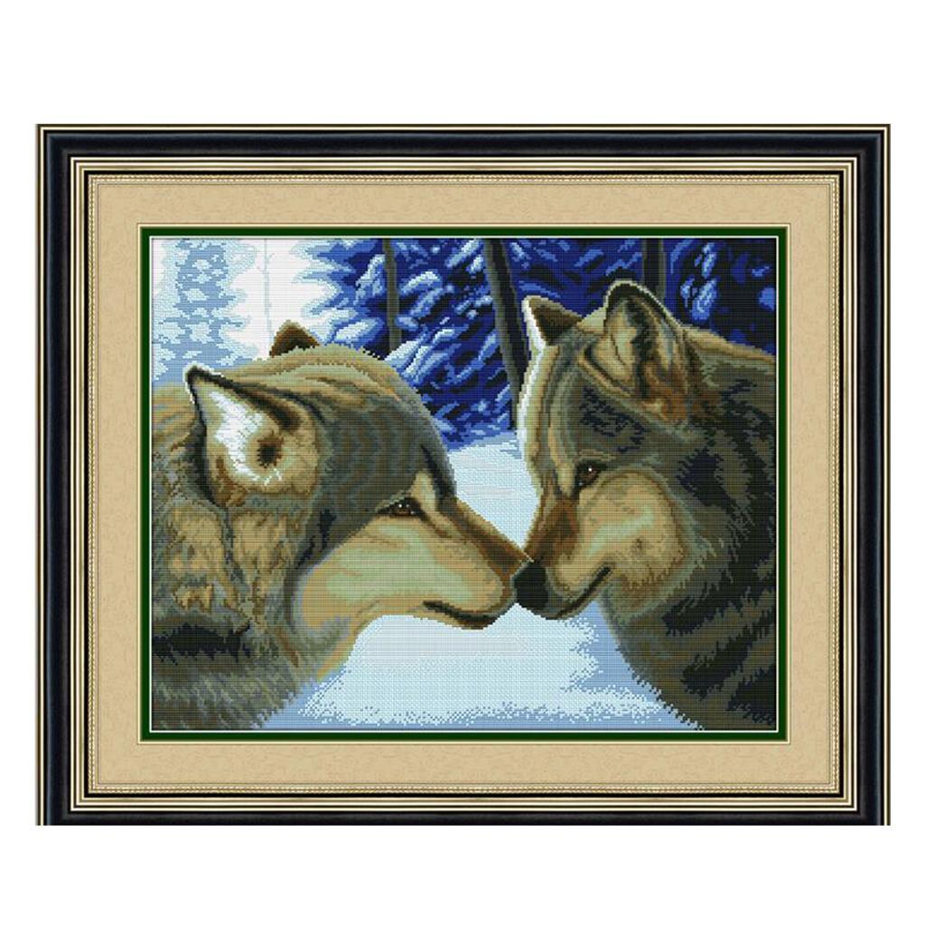 Wolf Stamped Cross Stitch Kit Handmade Needlework for Beginners 11CT