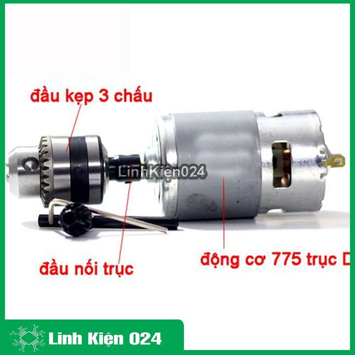 Bộ Khoan Tự Chế Từ Động Cơ 775 Trục D Cực Khỏe và Phụ Kiện V1 ( Đầu Kẹp 3 Chấu và Đầu Nối Trục B10-5mm Có Ốc Vặn )