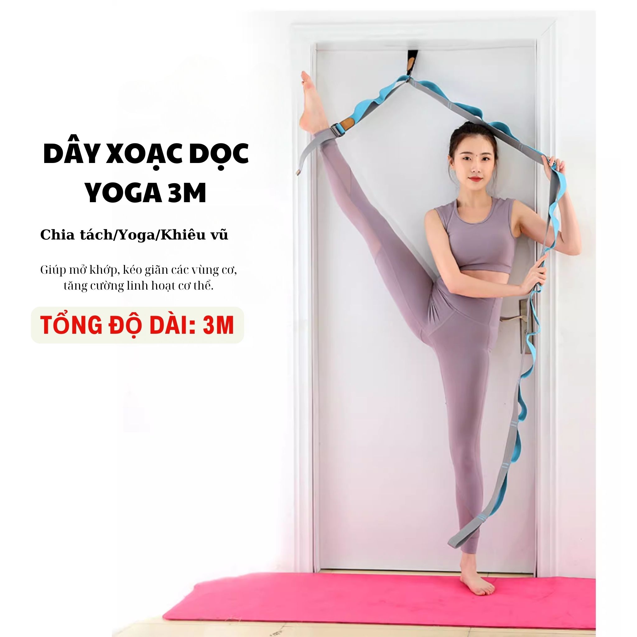 Dây tập xoạc dọc mở khớp háng yoga cotton dài 3m đa năng treo cửa , tập yoga giúp cơ thể dẻo dai, linh hoạt