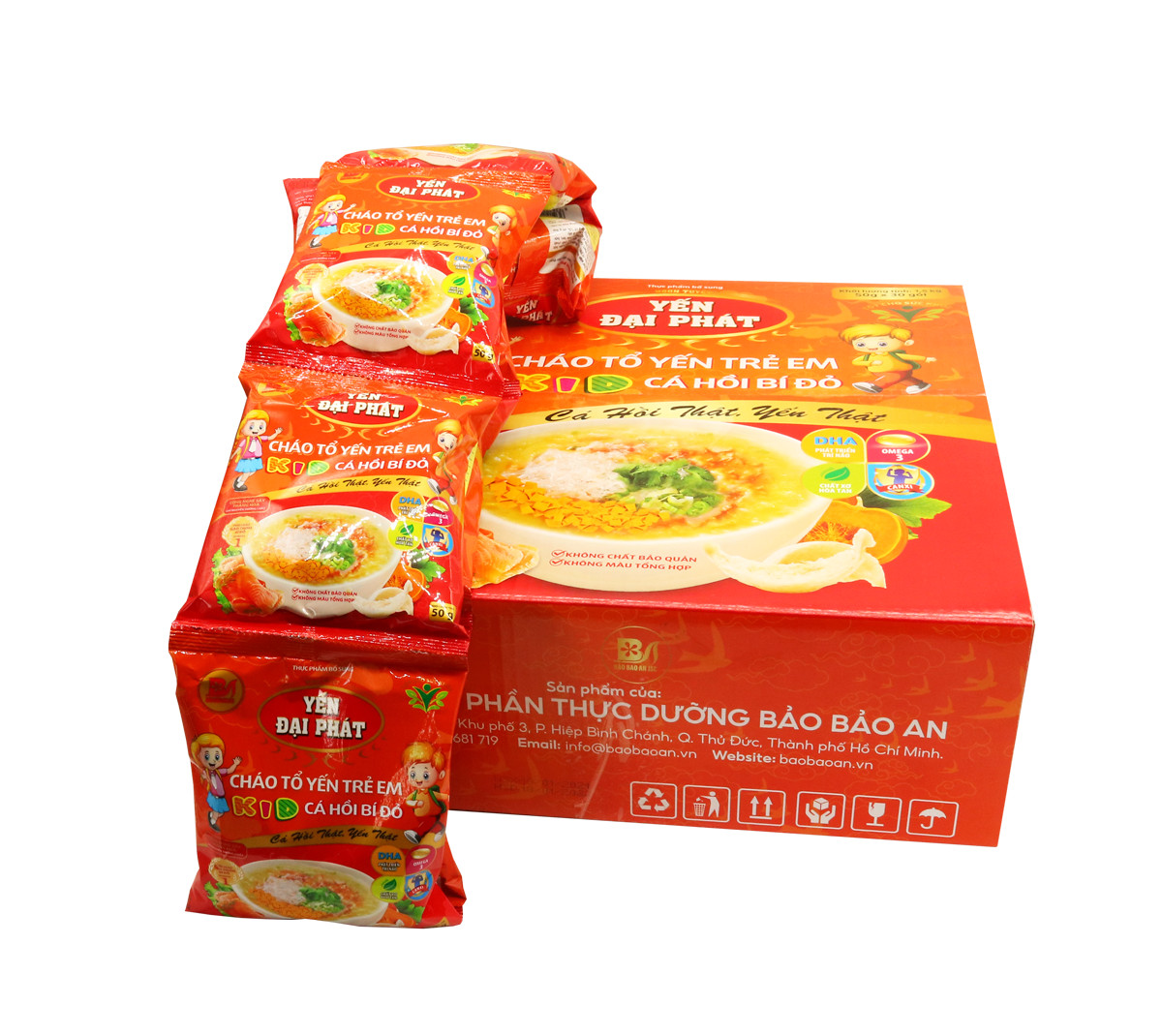 [Thùng 30 gói x 50gram] Cháo Tổ Yến Trẻ Em Cá Hồi Bí Đỏ - Yến Đại Phát, tiện lợi thơm ngon dinh dưỡng cao