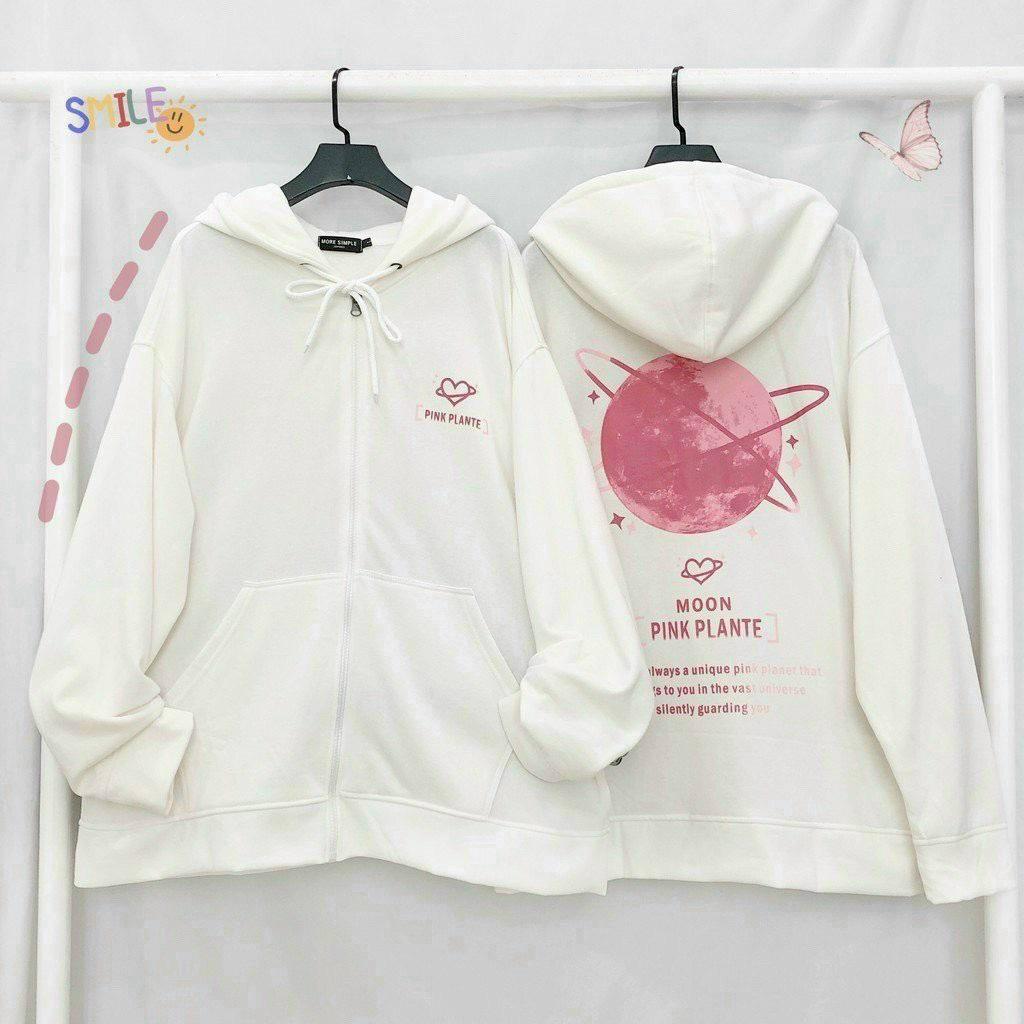 Áo Khoác Nỉ Hoodie Zip Moon Pink Siêu Hot Form Unisex In Đẹp