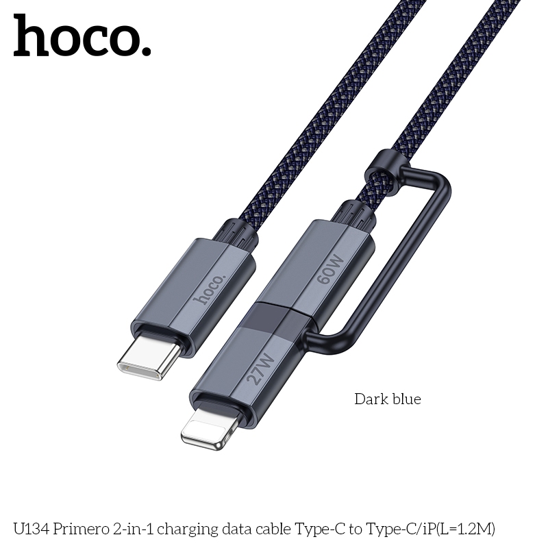Dây cáp sạc đa năng 2in1 Type C to (C+L) Hoco U134 sạc nhanh 20W/ 27W/ 60W cho Smartphone/ tablet _ Hàng chính hãng