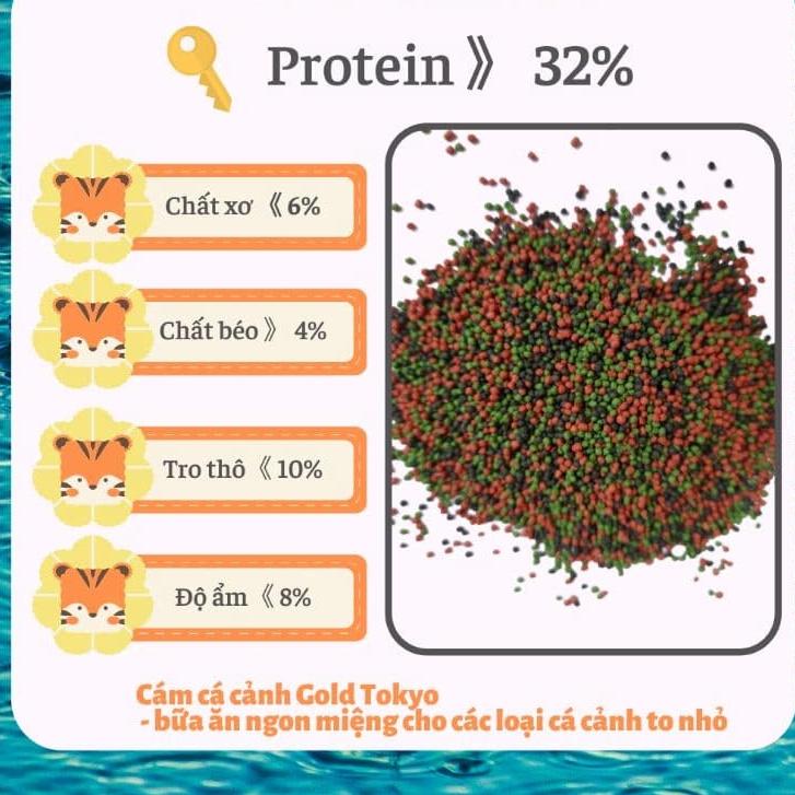 Thức ăn cho cá cảnh Gold Tokyo100,200, 500gram, cám nổi nhiều dinh dưỡng
