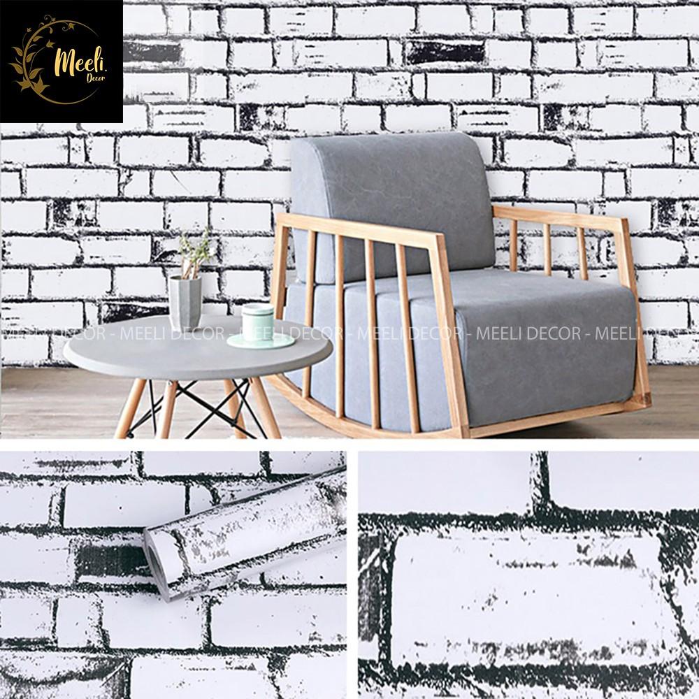 Giấy dán tường phòng khách giả gạch decal dán tường phòng ngủ sẵn keo dễ dán, kt 5m x 45cm, ME17