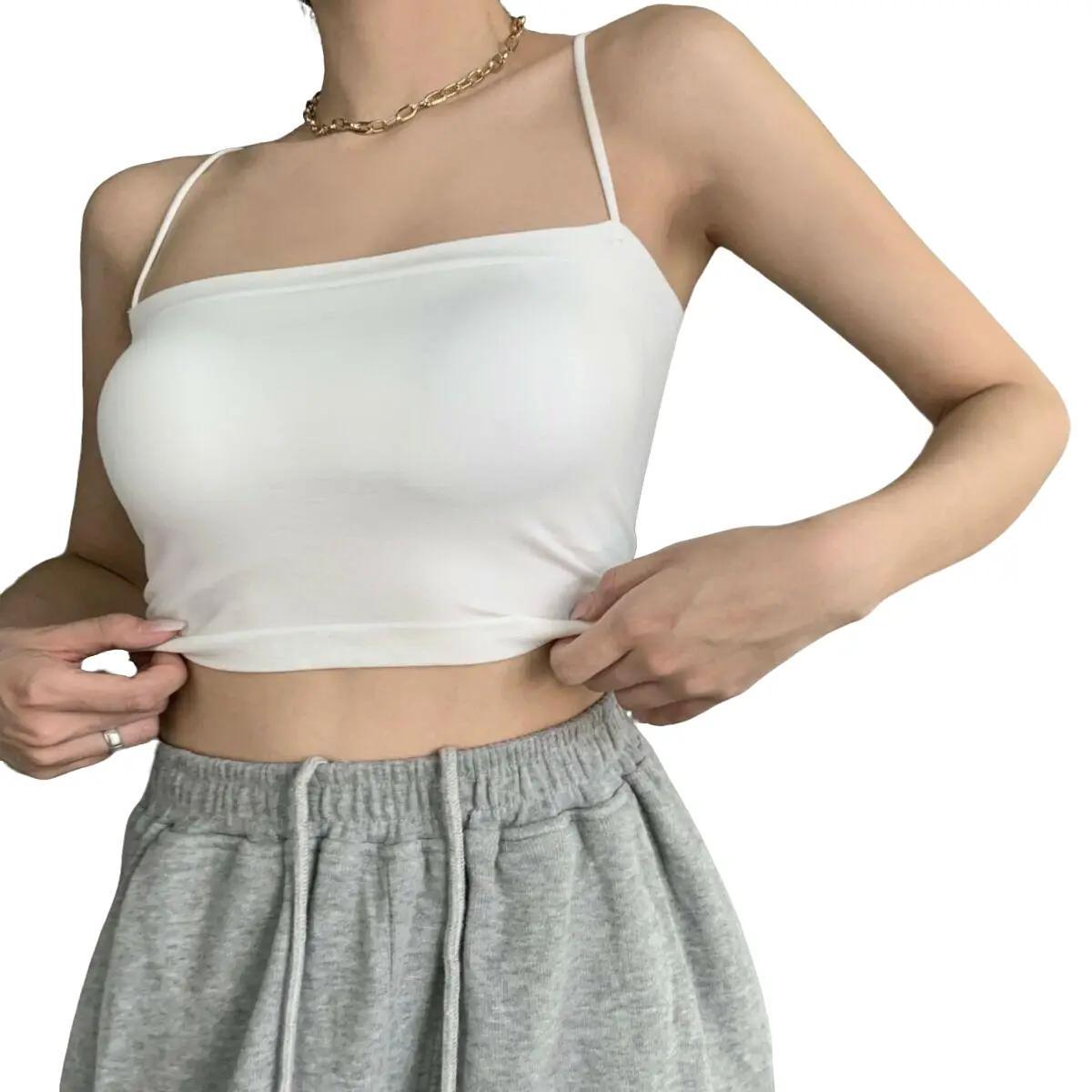 Áo bra 2 dây mảnh dáng lửng cá tính Hot.trend, có đệmngực may liền 0.5cm, chất thun mềm mịn, co giãn, có hiều màu lựa chọn Women Top Dáng Ngắn - Đen