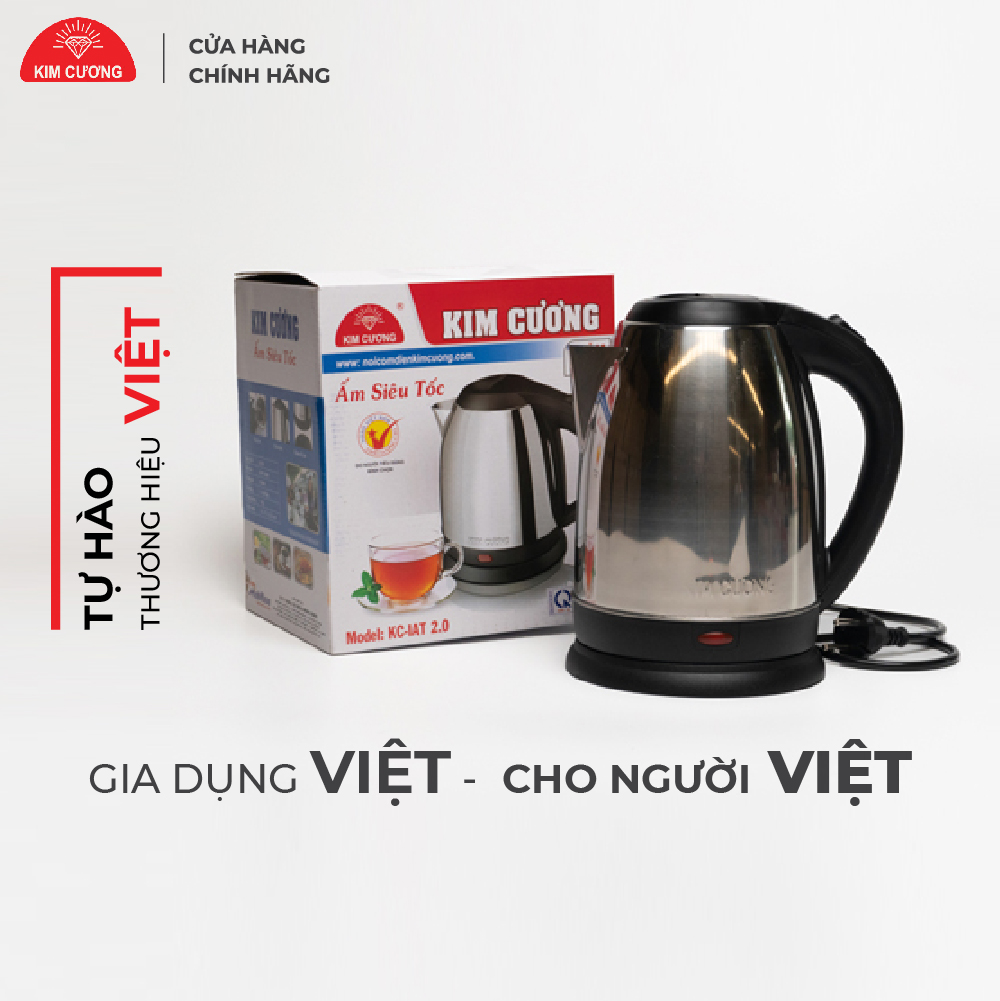 Ấm Đun Nước Siêu Tốc Inox 2 Lít Kim Cương - Hàng Chính Hãng