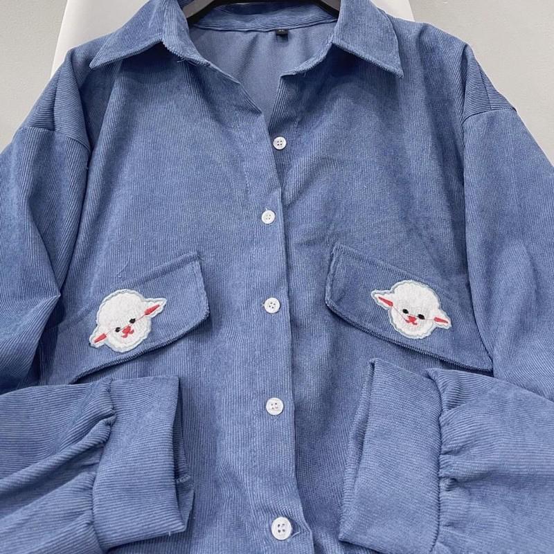Áo sơ mi nhung tăm thêu Cừu unisex