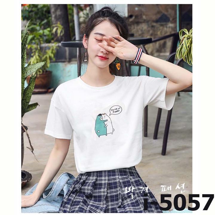 Áo Thun Tay Lỡ Nữ In 2 Con Gấu Đáng Yêu