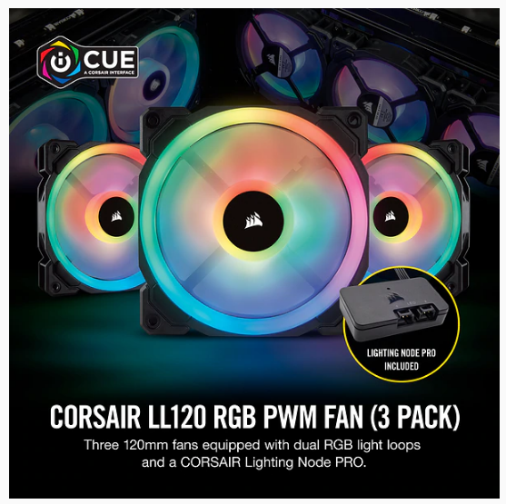 Bộ 3 Quạt Máy Tính 120mm CORSAIR LL120 Trắng RGB kèm Node PRO- Hàng Chính Hãng