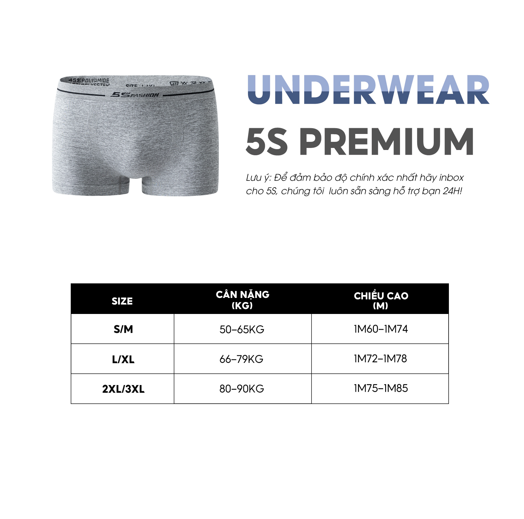Quần Sịp Dệt Nam Boxer 5S FASHION, Chất Liệu Mềm Mịn, Thấm Hút, Co Giãn Thoải Mái, Thiết Kế Dệt Melang Nổi Bật