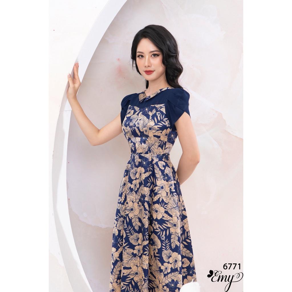 Đầm EMY EM6771 Xoè HT Lá Cổ V