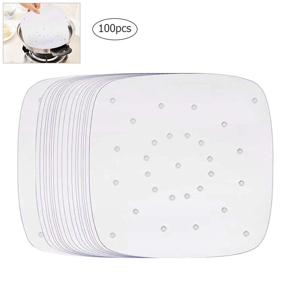 100PCS Square Air Fryer Paper Non-stick Steamer Pads Perforated Parchment Paper