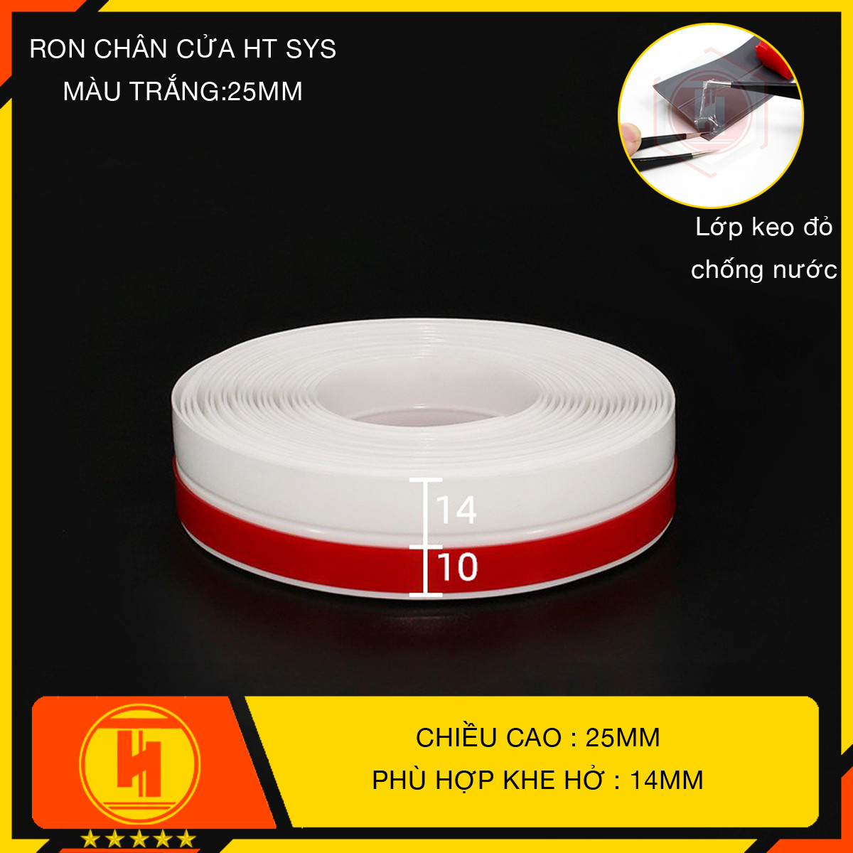 Cuộn Ron Dán  Chân Cửa HT SYS - Lớp Keo Đỏ Chống Nước - Chống Gió Lùa - Chống Ồn - Bụi Bẩn - Ngăn Côn Trùng Cuộn Dài 3 Mét