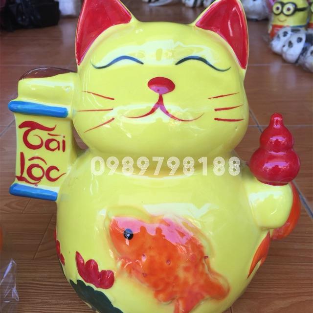 Mèo Thần Tài gốm sứ Bát Tràng cao cấp
