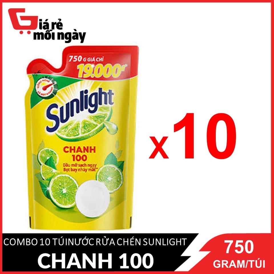 COMBO 10 Túi Nước rửa chén Sunlight Chanh 100 Túi 750gx10