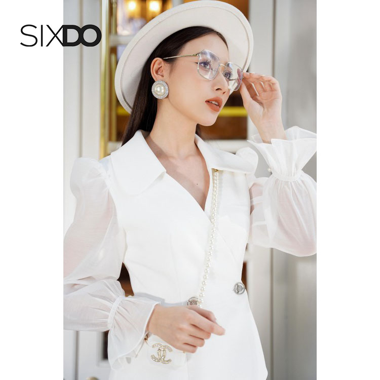 Áo vest trắng nữ phối tay voan SIXDO