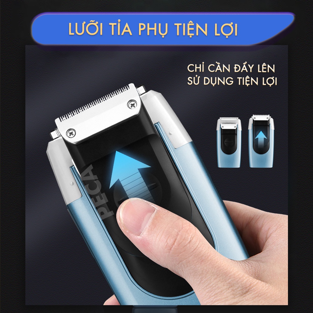 Máy cạo râu khô Kemei KM-3385 lưỡi kép nổi cạo sạch nhanh USB màn hình LCD thông minh kèm đầu tỉa phụ, có thể dùng cạo đầu fade tóc