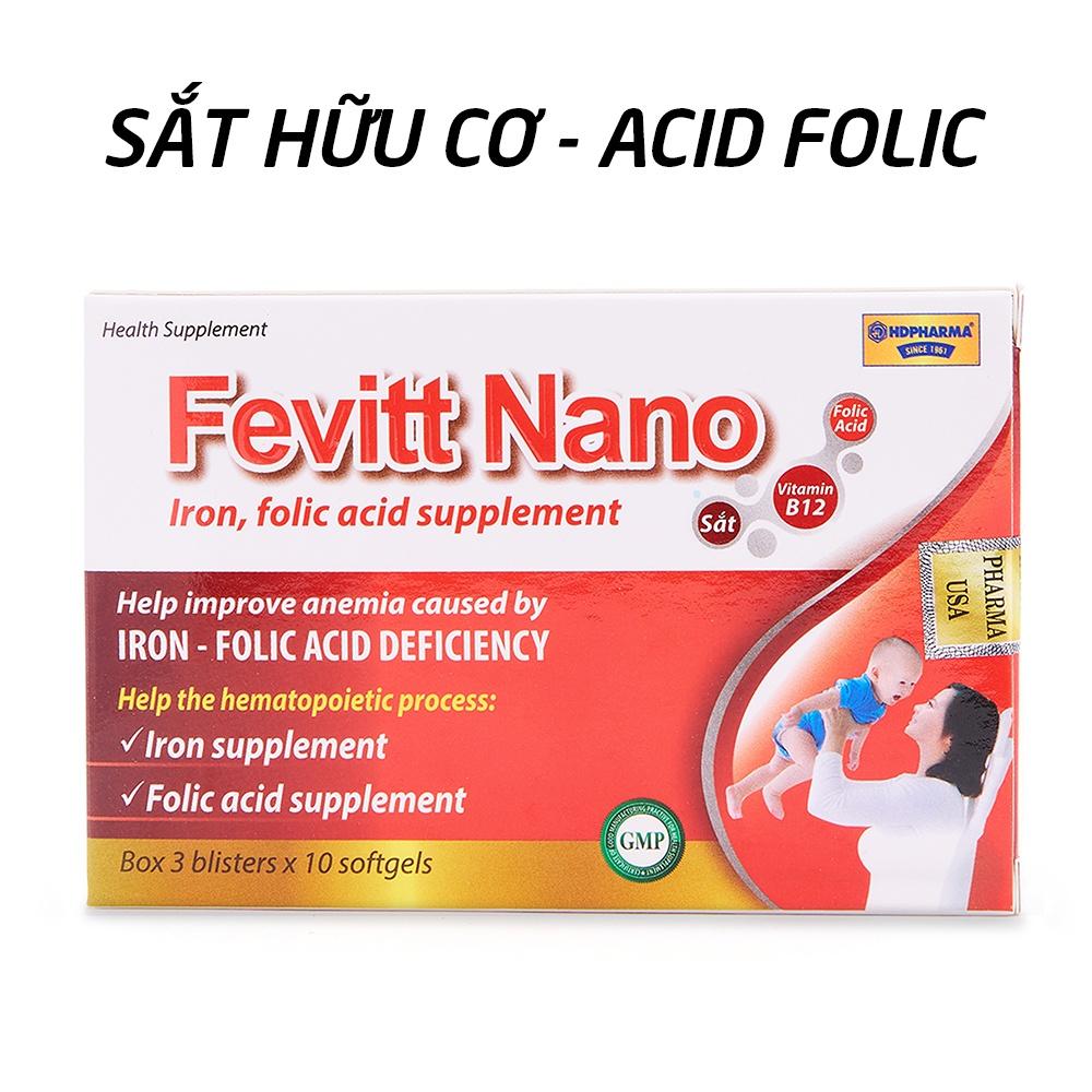 Viên uống bổ máu Fevitt Nano HDPHARMA bổ sung Sắt hữu cơ, Acid Folic - 30 viên 