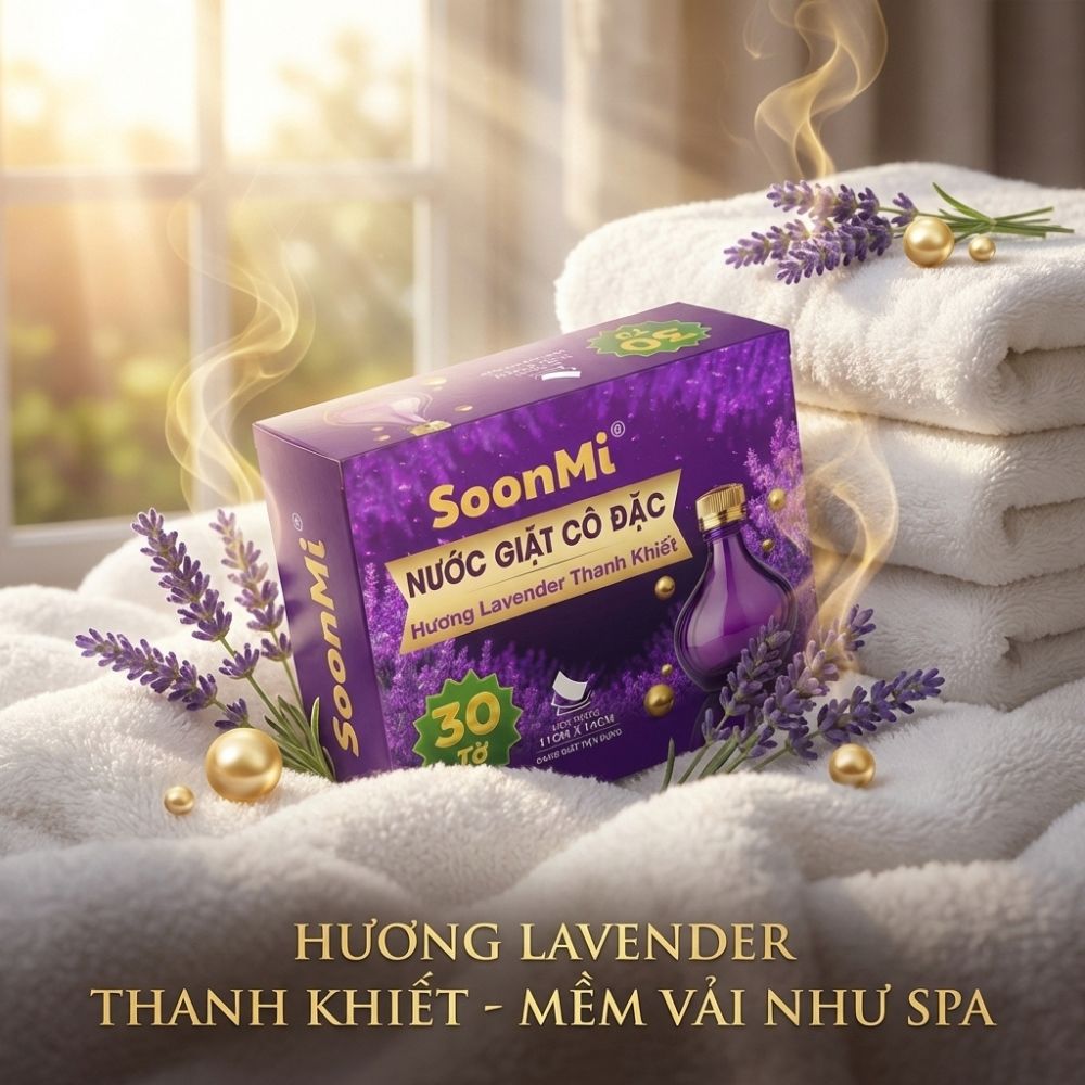 Nước Giặt Cô Đặc SoonMi Hương Lavender - Công Nghệ Giặt Tẩy Thế Hệ Mới (Hộp 30 Tờ) - hàng chính hãng