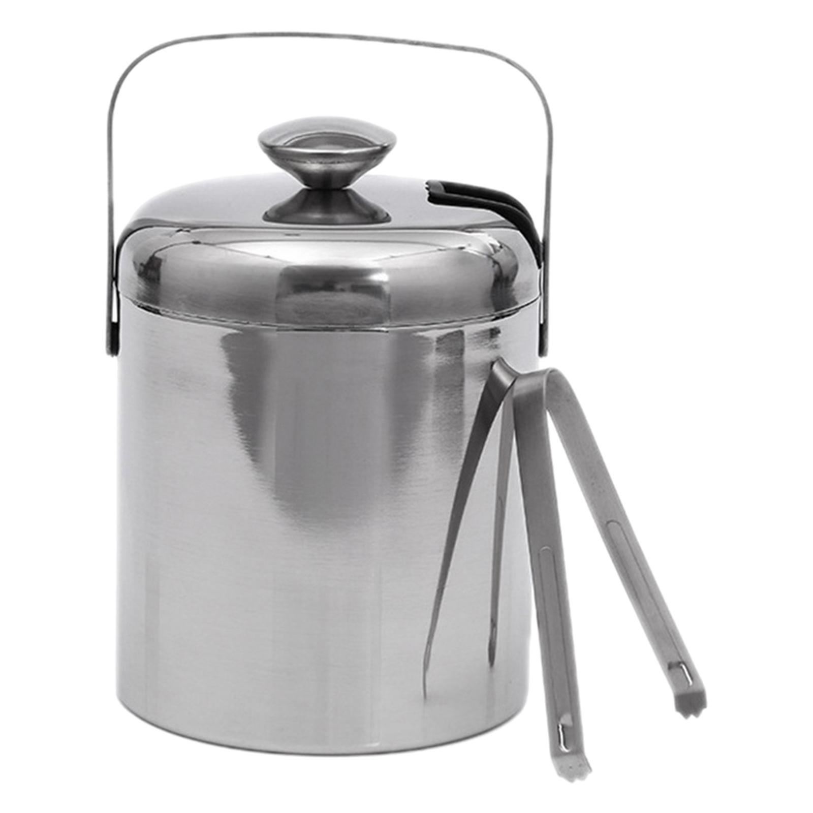 Double Wall Ice Bucket with Lid and Strainer 3L for Home Cocktail Party KTV
