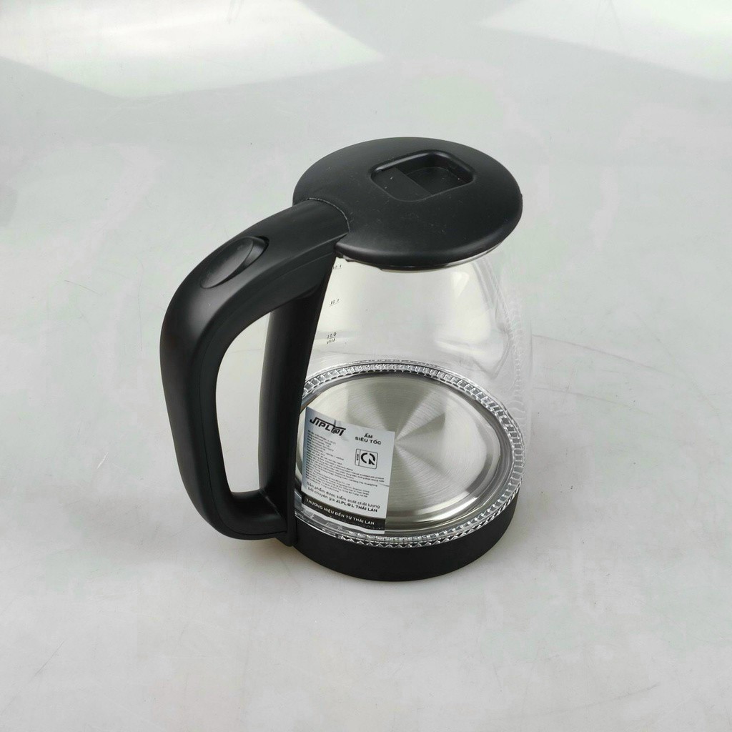 Ấm đun siêu tốc thủy tinh Jiplai 1.8L- 1500W, thủy tinh chịu nhiệt, tự ngắt khi nước sôi và cạn nước, tích hợp Đèn LED khi nấu