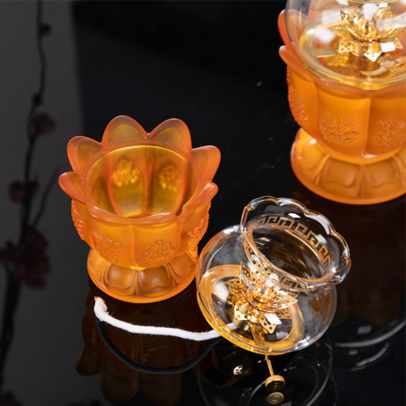 Đèn dầu thủy tinh, đèn dầu lưu ly, đèn dầu cao cấp, đèn dầu để ban thờ, đèn dầu hoa sen - Tặng kèm 100ml dầu Lưu ly cao cấp